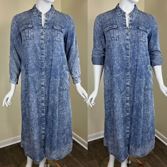 Soft Surroundings Women's Size Petite XL Tencel Acid Wash Maxi Shirt Denim Dress - Picture 17 of 17